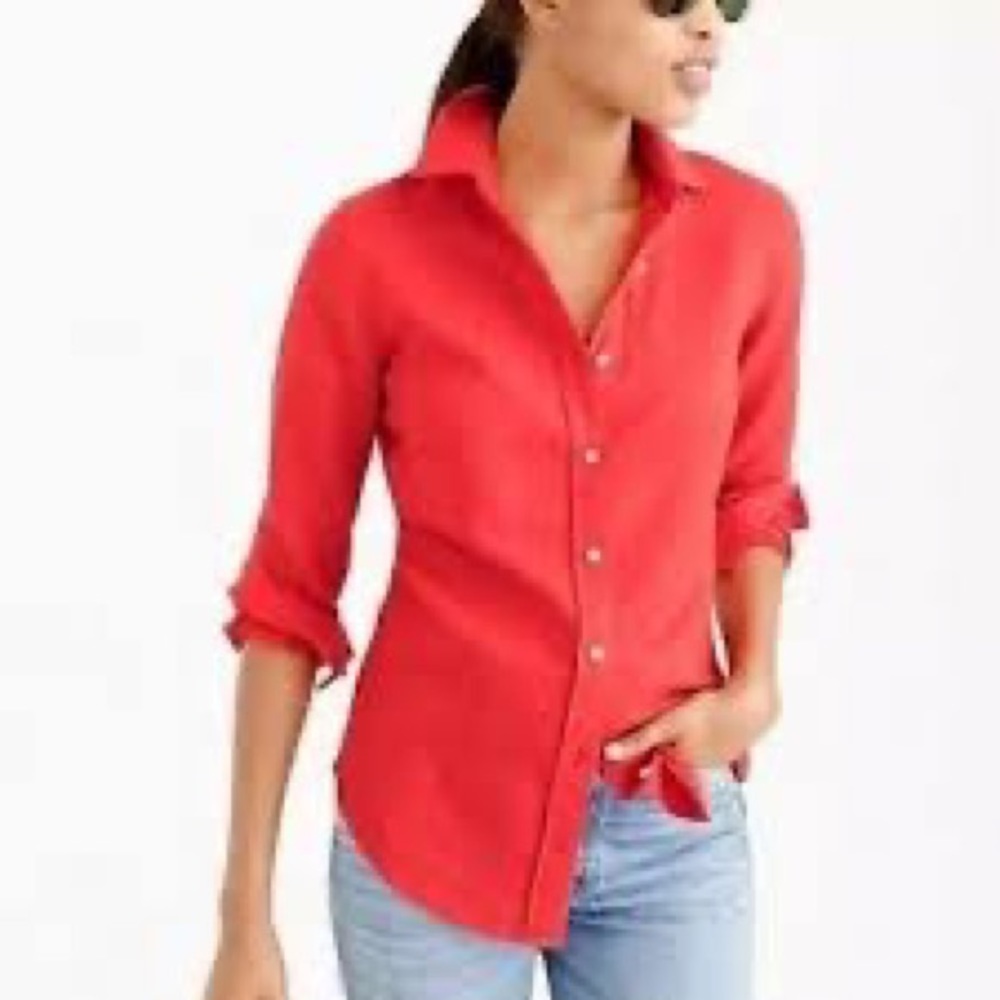 J Crew Haberdashery bright red fitted button down sz: Small